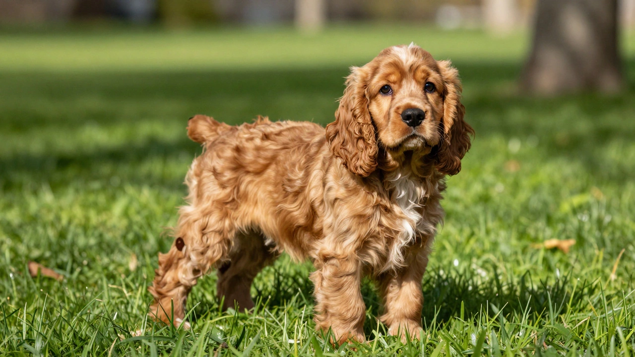 Healthy Cocker Spaniel puppy playing in sun