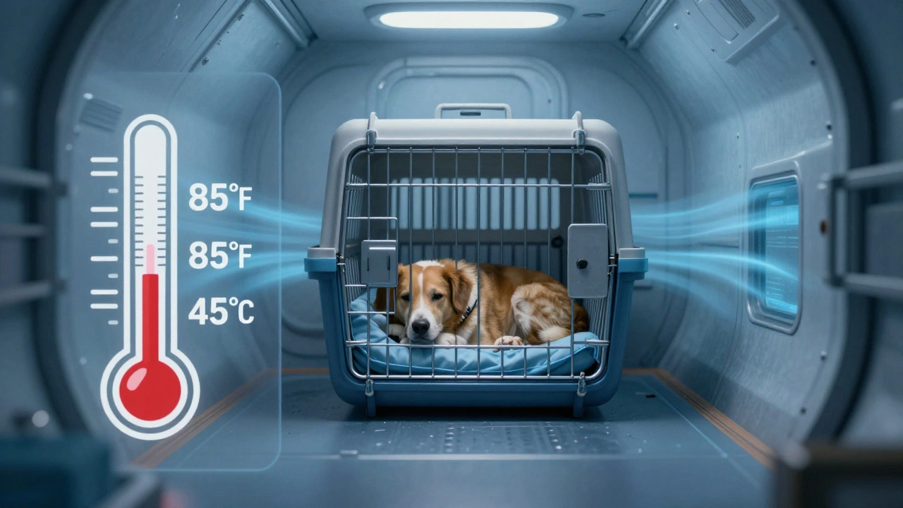 Dog resting safely in pressurized cargo hold