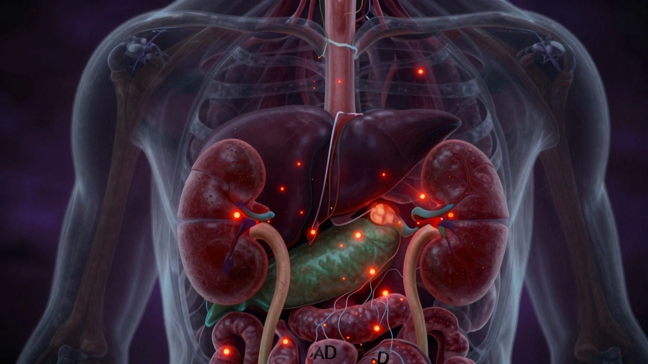 Illustration of toxic vitamins accumulating in a dog's liver