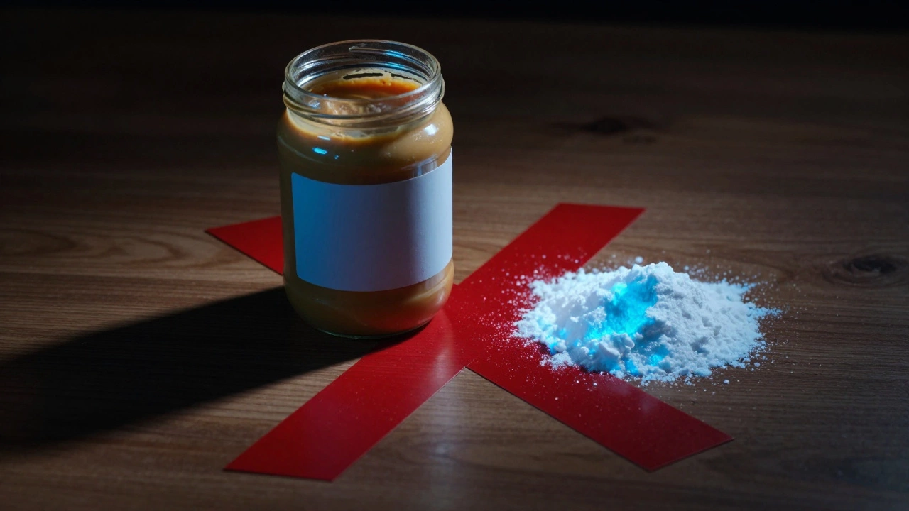 Peanut butter jar with ominous glow representing xylitol danger