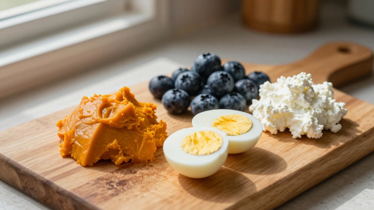 Whole foods like pumpkin, eggs, and berries for dogs