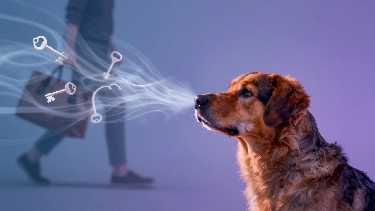 Abstract illustration of a dog sensing pre-departure cues