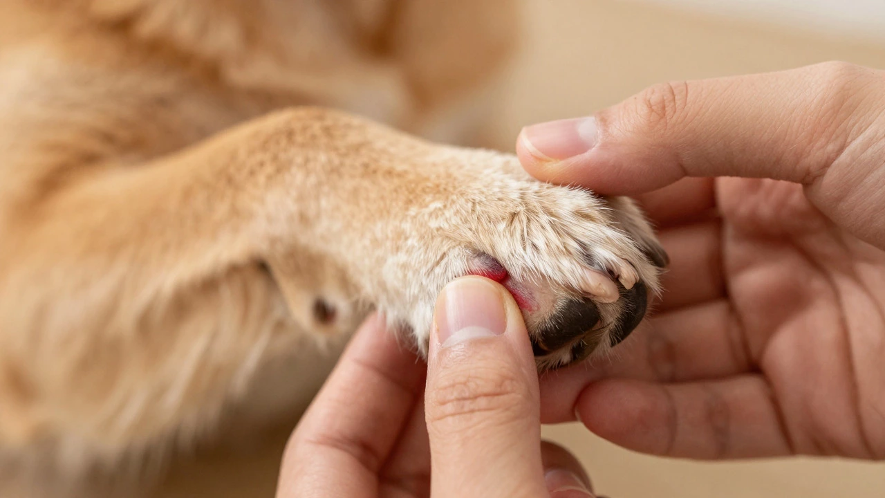 Close up of a dog's paw with a tender trimmed nail