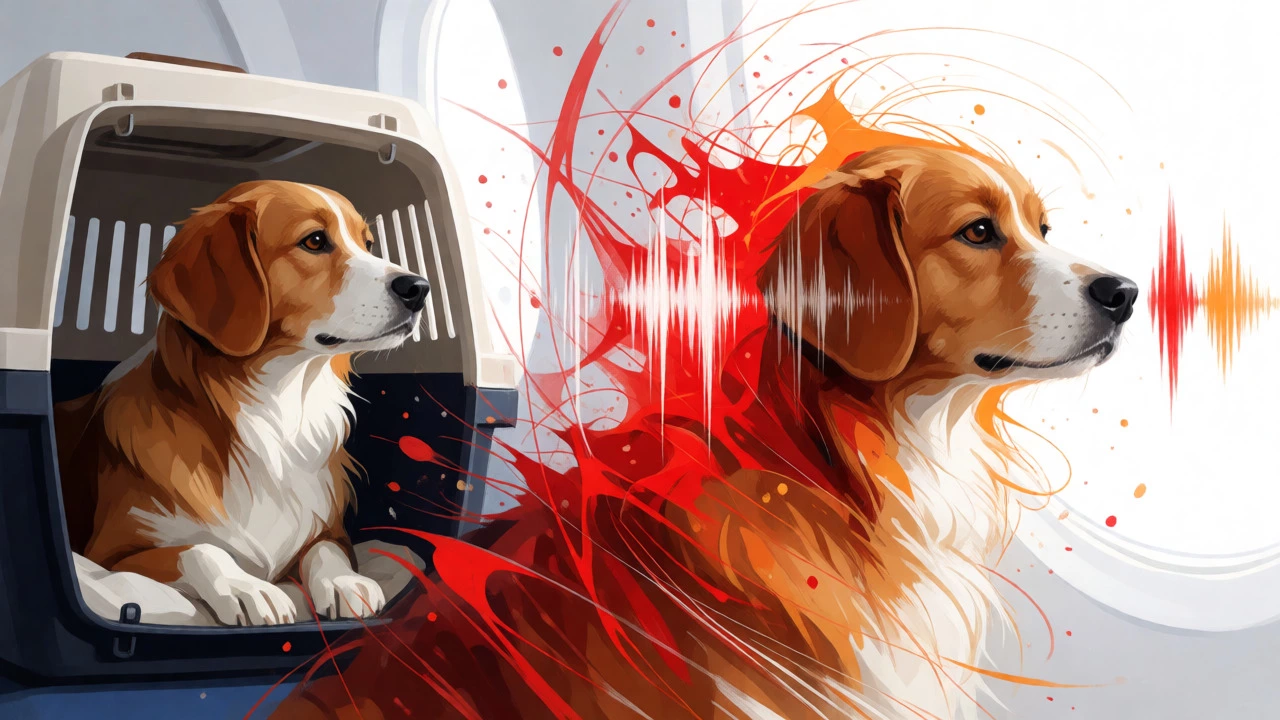 Conceptual art showing sensory overload for a flying dog