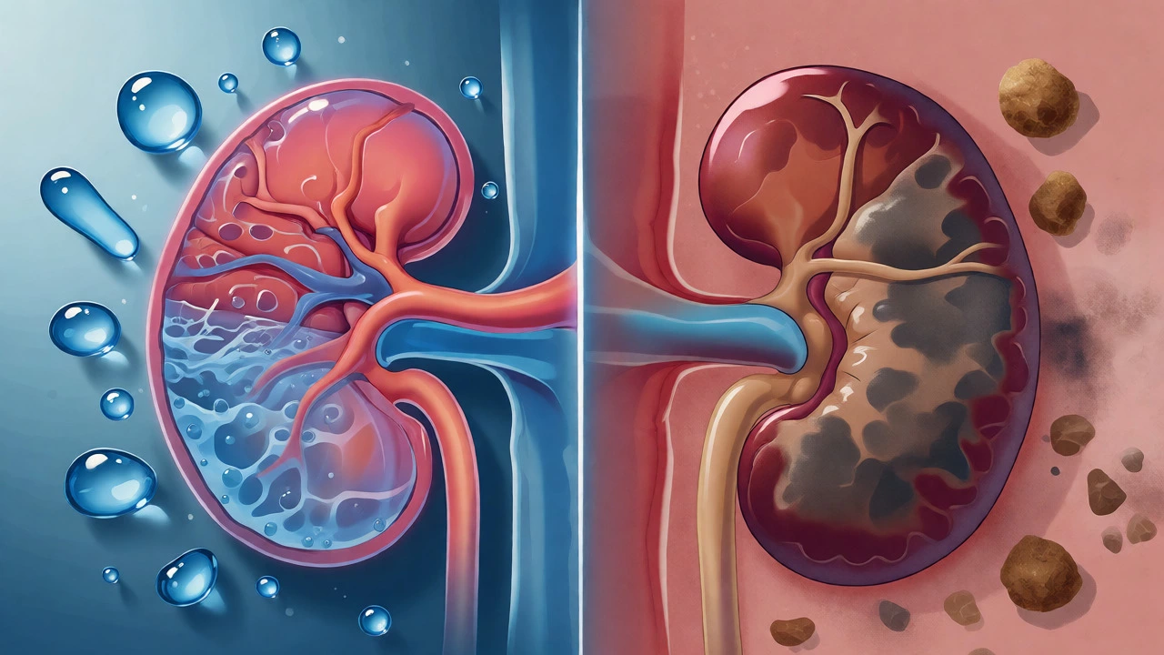 Conceptual comparison of hydrated versus dehydrated cat kidneys