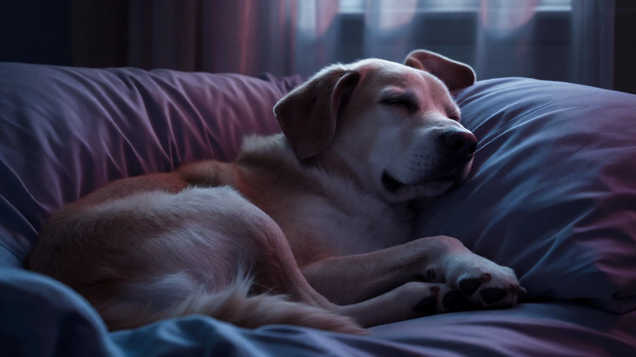 Sleeping dog in dark bedroom
